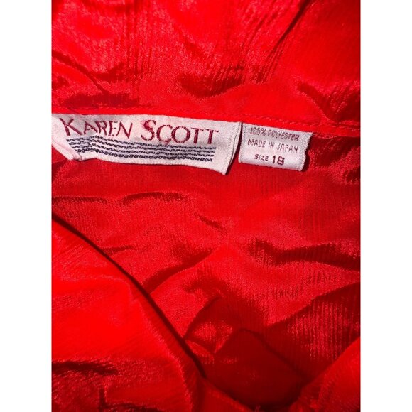 Karen Scott Red Button-Up Long Sleeve Shirt Womens Size 18 Shiny Polyester Vinta - Picture 2 of 6